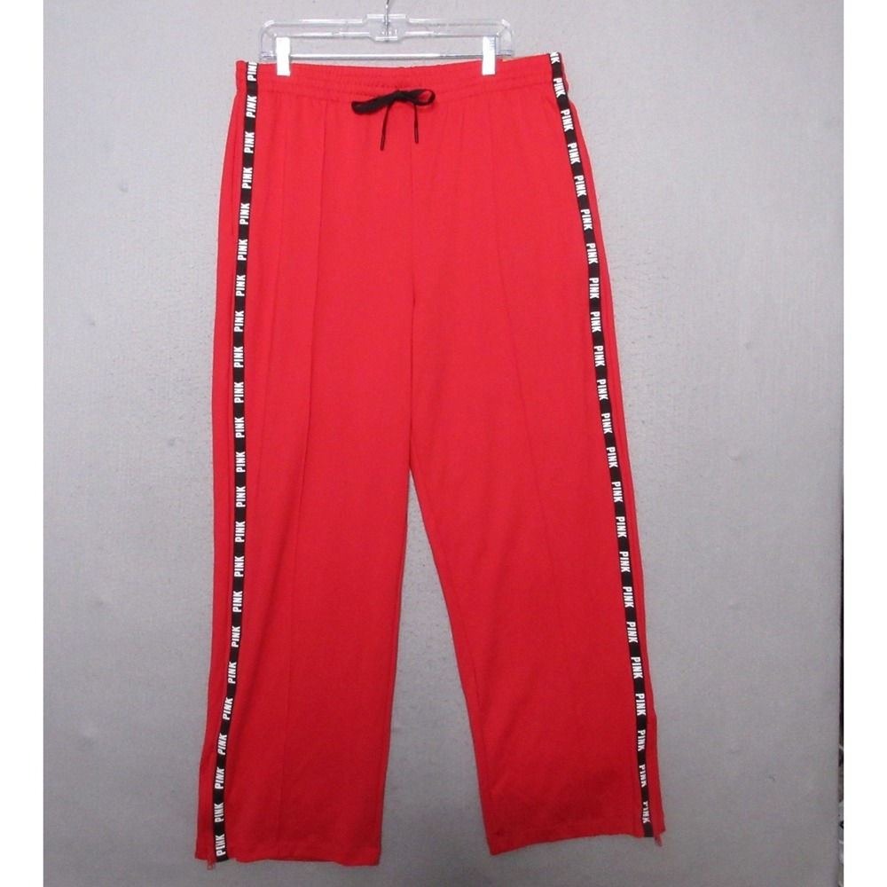 PINK Victoria Secret Track Pants XXL Red High Waist Wide Leg Y2K Side Stripe NWT